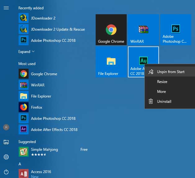 Start Menu Minimalis Windows 10