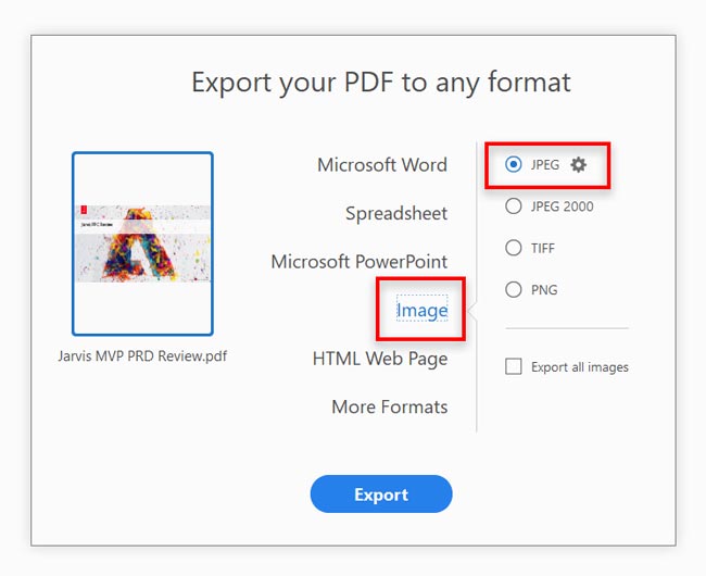 Export PDF to Image Adobe Acrobat DC