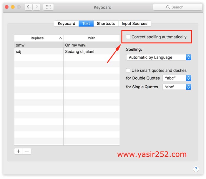 Disable Correct Spelling Automatically Pada Mac