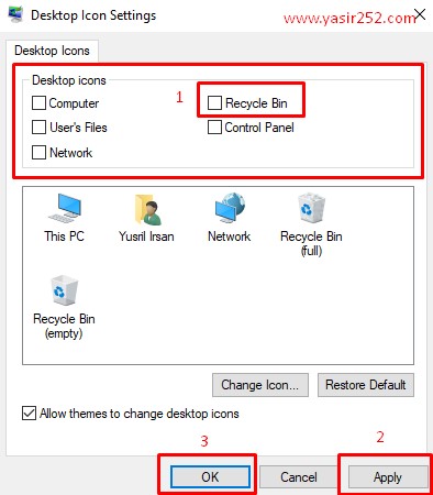 Cara Menghilangkan Recycle Bin Di Desktop Win 7 8 10 Yasir252