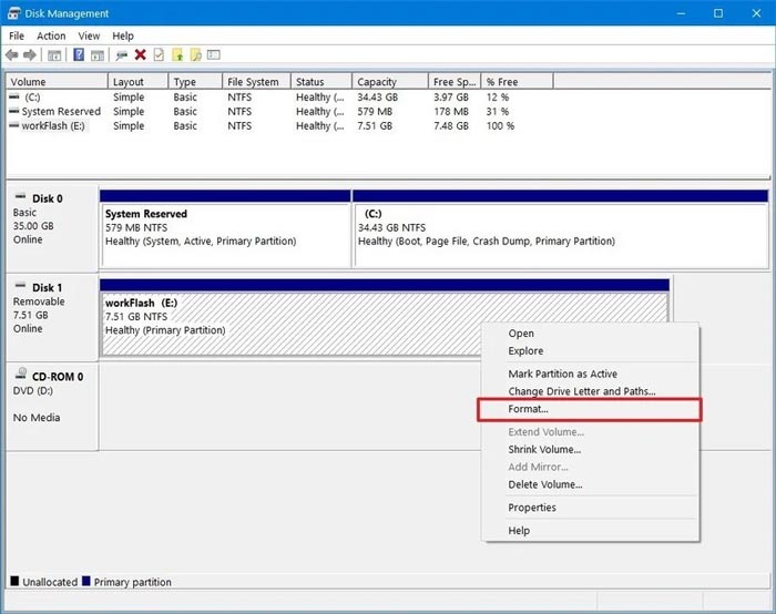 Cara Format Flashdisk via Disk Management