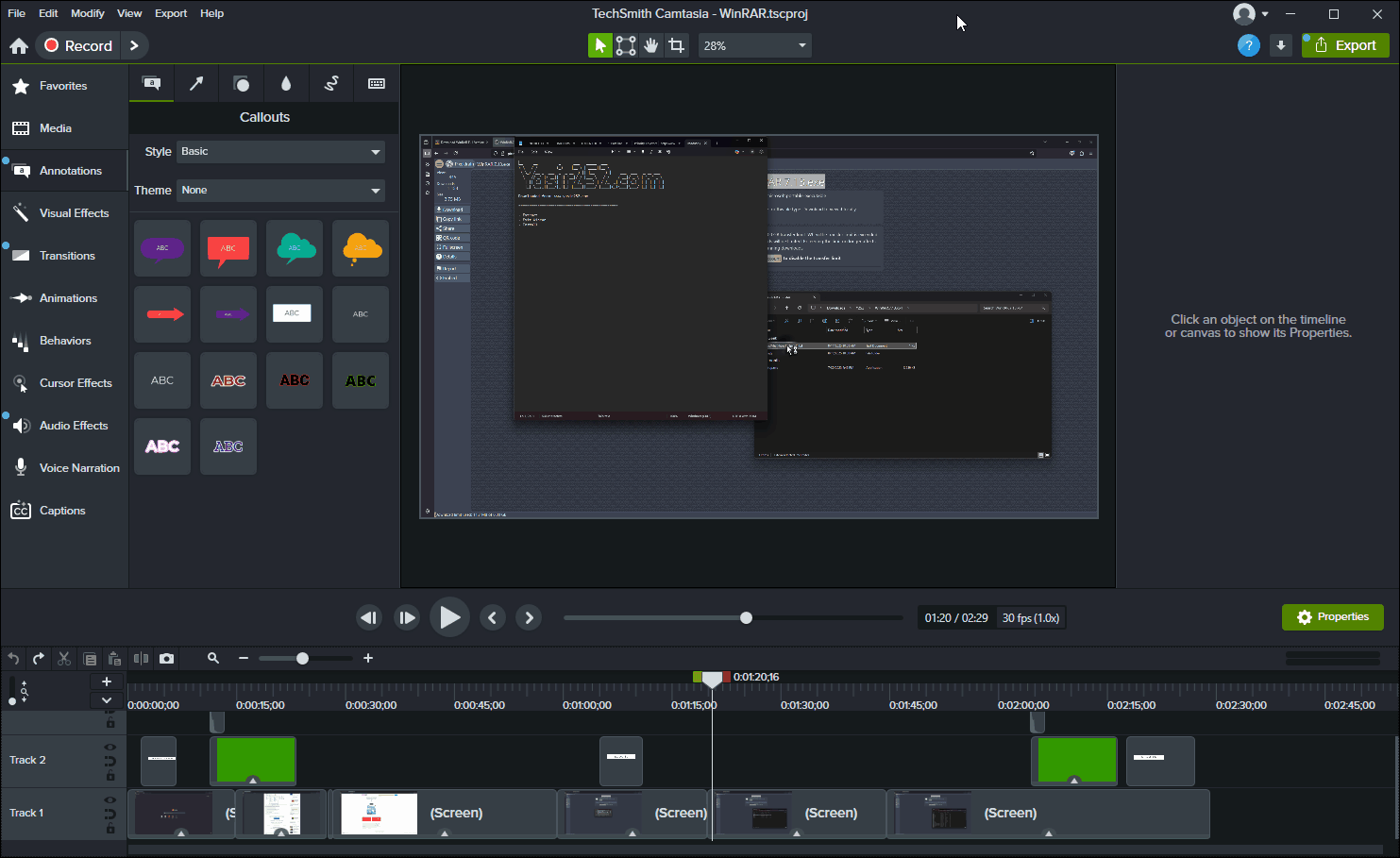 Panel Video Editing di Camtasia