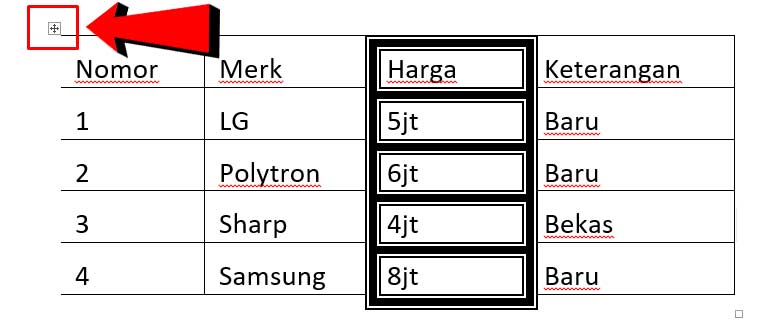 Cara Memindahkan Tabel di Word