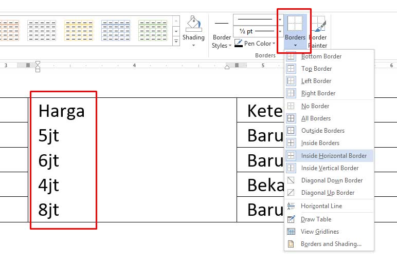 Cara Merubah Border Tabel MS Word