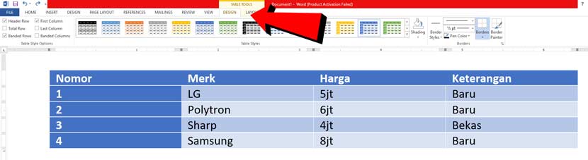 cara membuat tabel microsoft word
