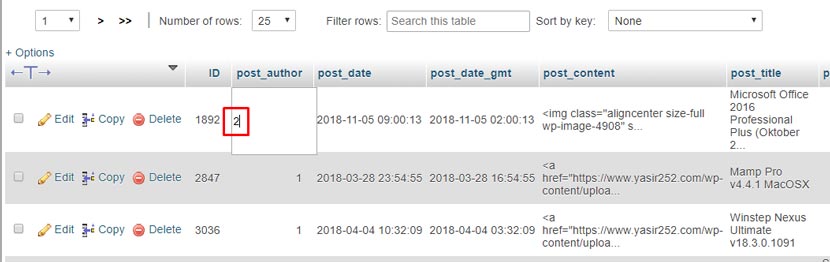 Cara Mengganti Author Post Database PHPMyAdmin