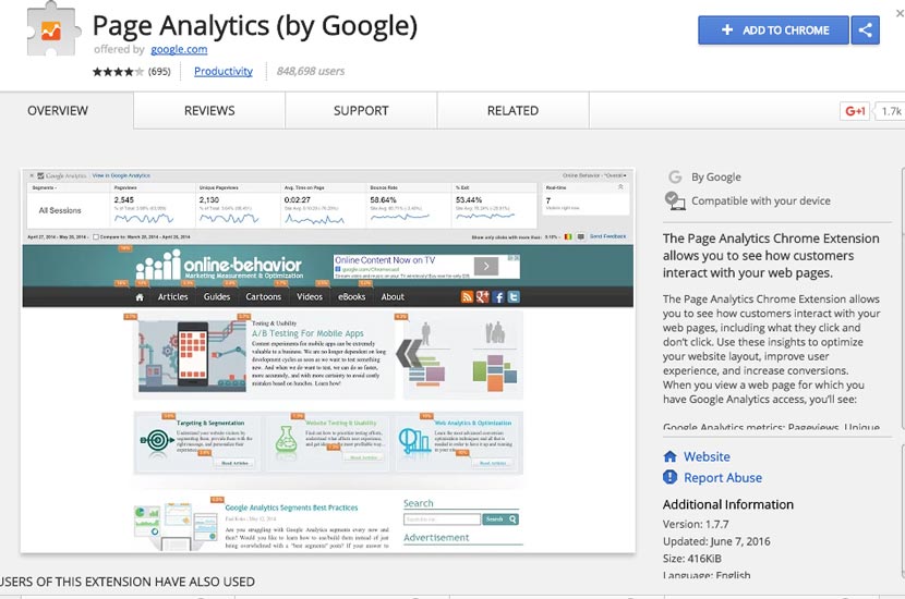 Google Page Analytics Extension
