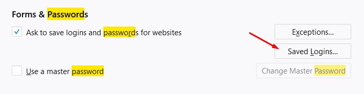 cara lihat saved password browser firefox