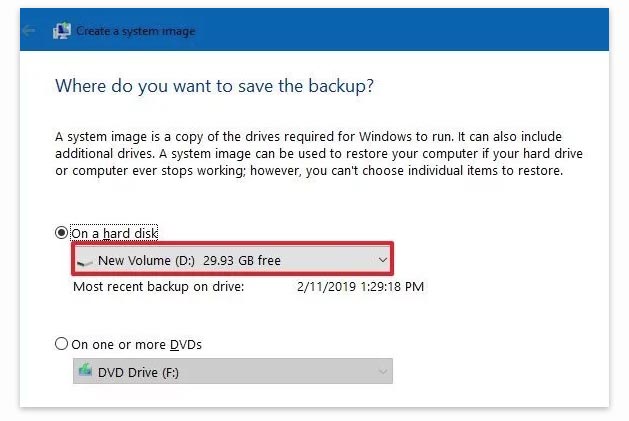 Membuat file backup Windows 10 ke hardisk external