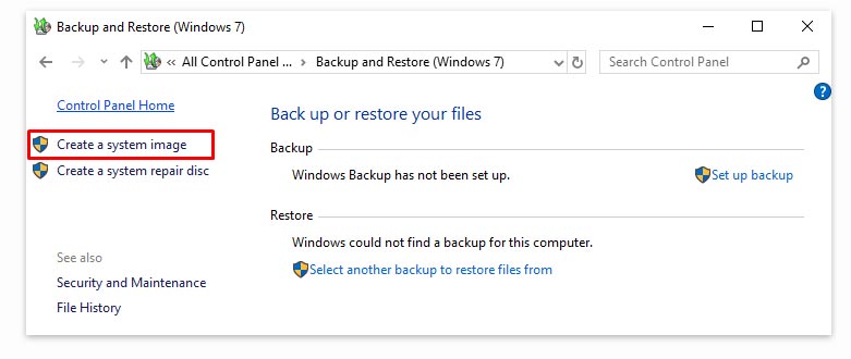 Create System Image Backup