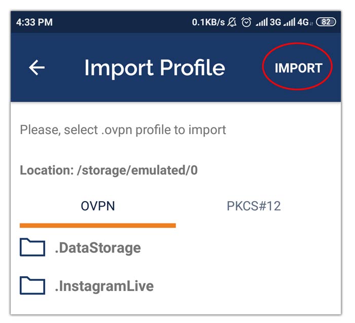 Import file OpenVPN Android
