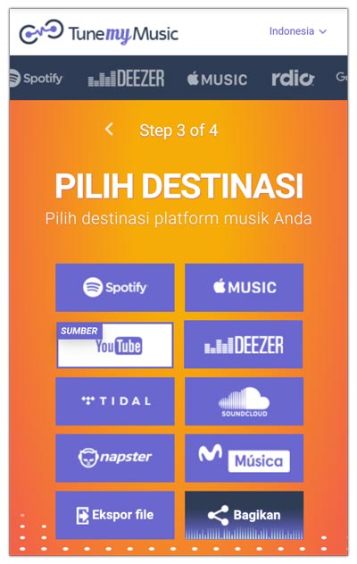 memindahkan playlist ke layanan streaming destinasi