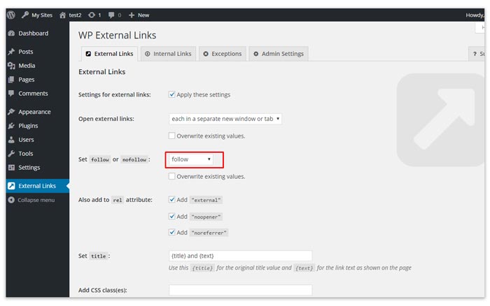 Plugin External Link Nofollow