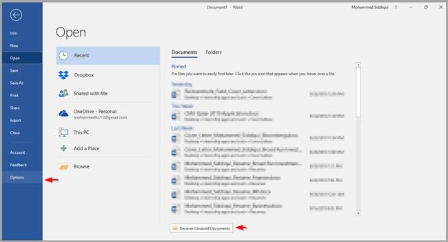 Recover Unsaved Documents Word