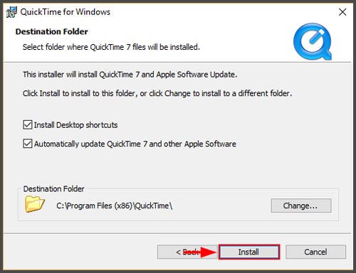 Install file QuickTime Player WIndows