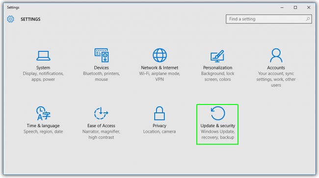 Menu Update Security Windows 10