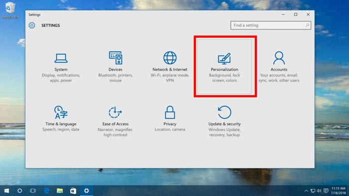 Windows 10 Personalization Settings
