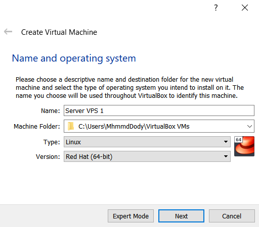 Mengatur nama mesin virtual pada virtualbox