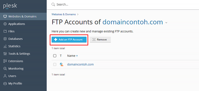 Cara Buat Akun FTP Plesk Add User