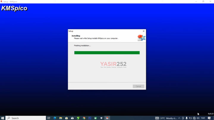 Kmspico tampilan user interface saat aktivasi