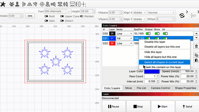 Lightburn Laser Cutting Design Control