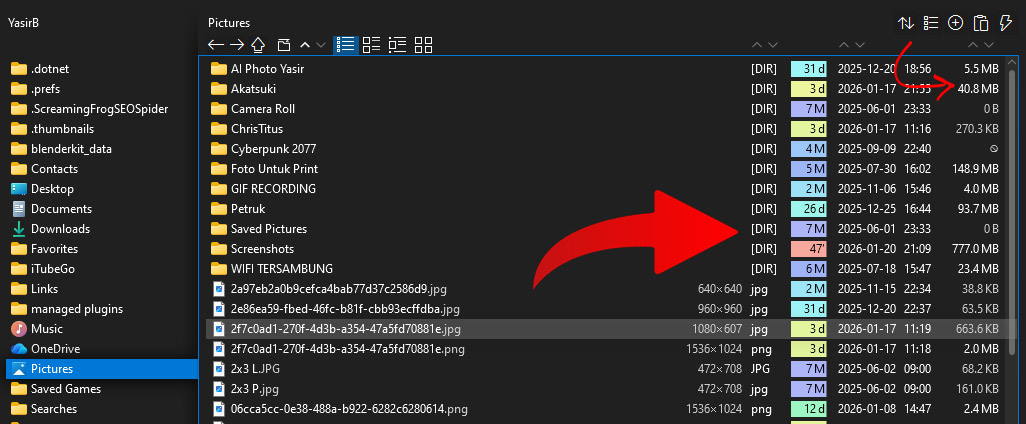 Onecommander Fasilitas Folder Size Metadata File
