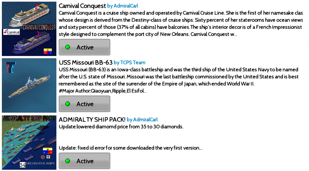 List Koleksi Plugin Kapal TheoTown Terlengkap mulai dari KRI Martadinata hingga Symphony of the Seas