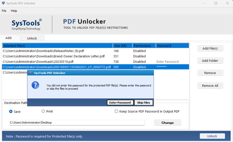 SysTools PDF Unlocker Latest User Interface