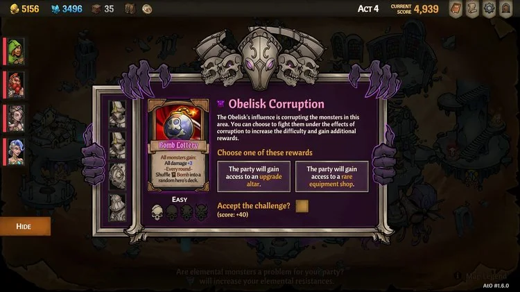 Across The Obelisk difficulty setting menu