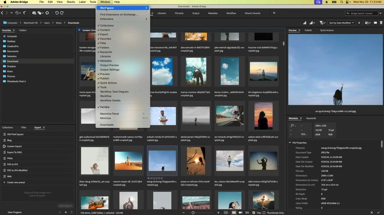 Adobe Bridge 2026 Mac Full Version user interface showing Content, Metadata, and Preview panels