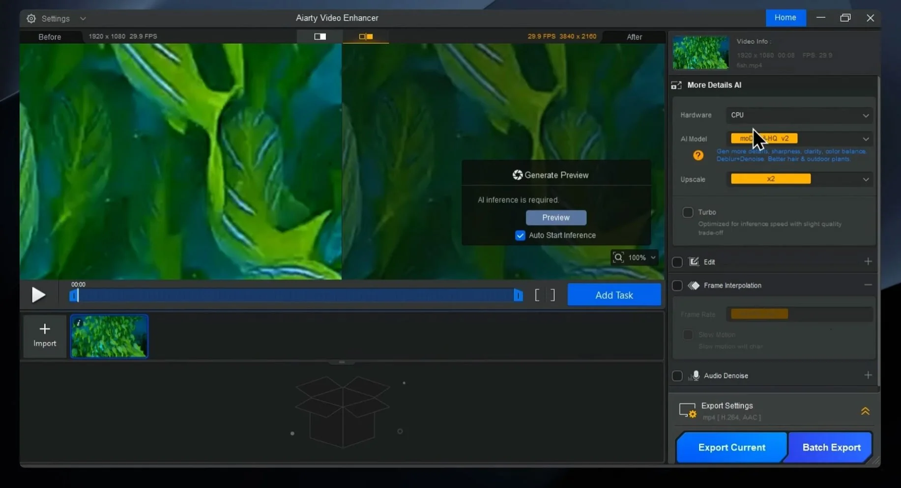 Aiarty Video Enhancer Full Version Tampilan User Interface Video Enhancement Windows