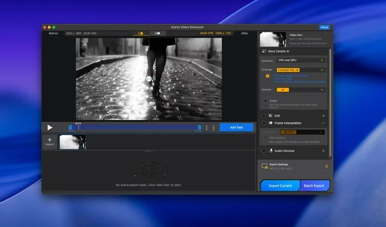 Aiarty Video Enhancer MacOS User Interface AI Enhancement