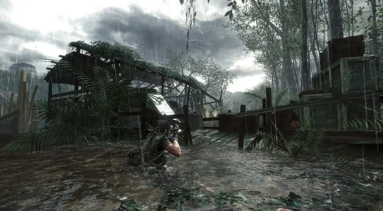 Call Of Duty Black Ops PC Game sneaking through swamp area with stealth tactics