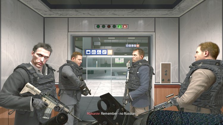 Call of Duty Modern Warfare 2 scene awal di lift bersama pasukan Russia