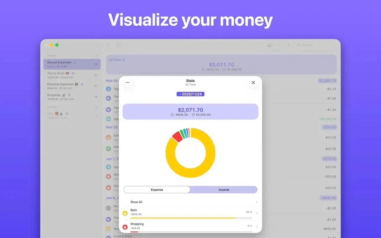Expenses Spending Tracker MacOS User Interface Spending Report
