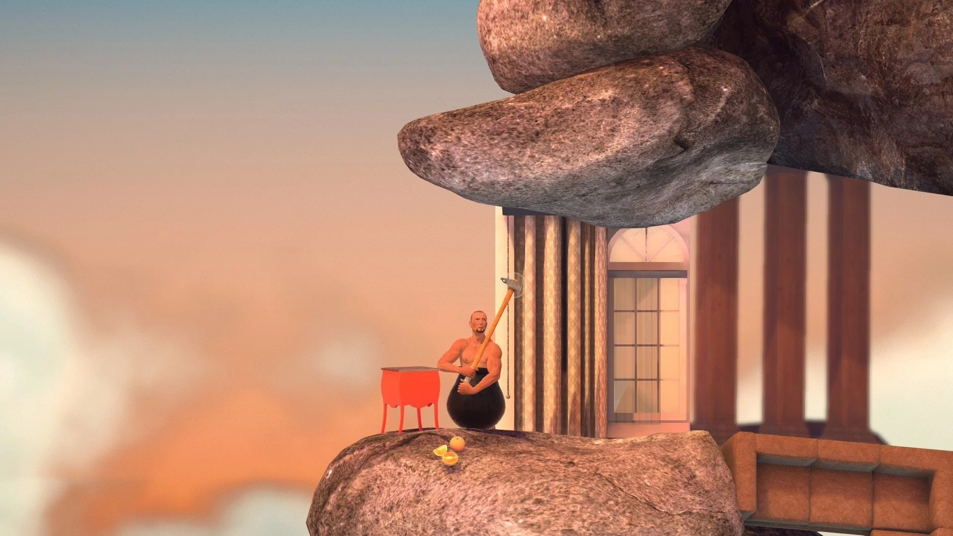 Getting Over It gameplay climbing mountain with hammer