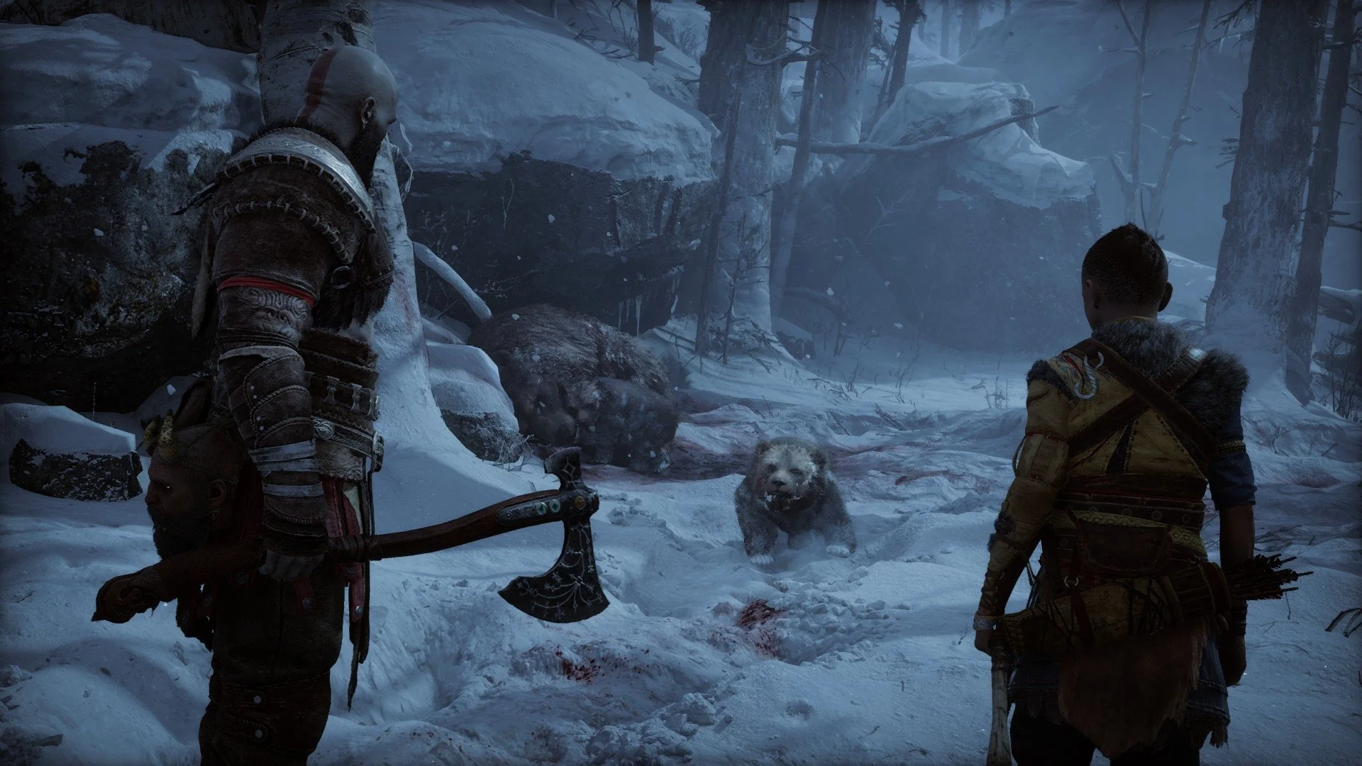 God of War Ragnarok gameplay Kratos and Atreus meeting wolf