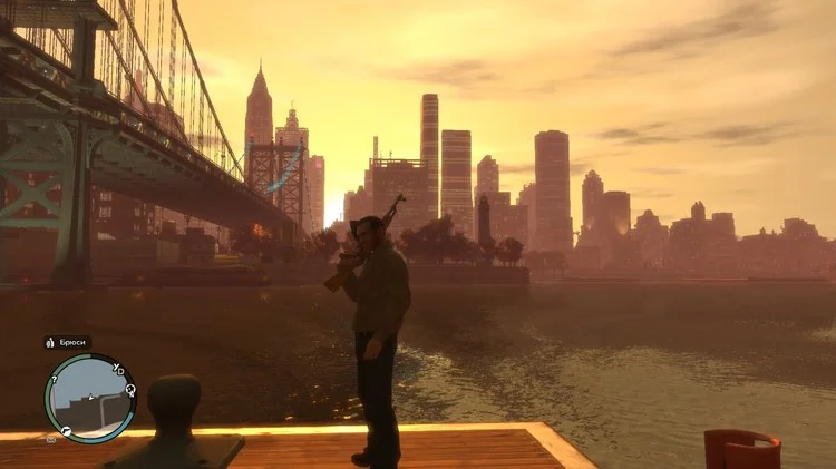 Grand Theft Auto IV gameplay sunset di pinggir laut