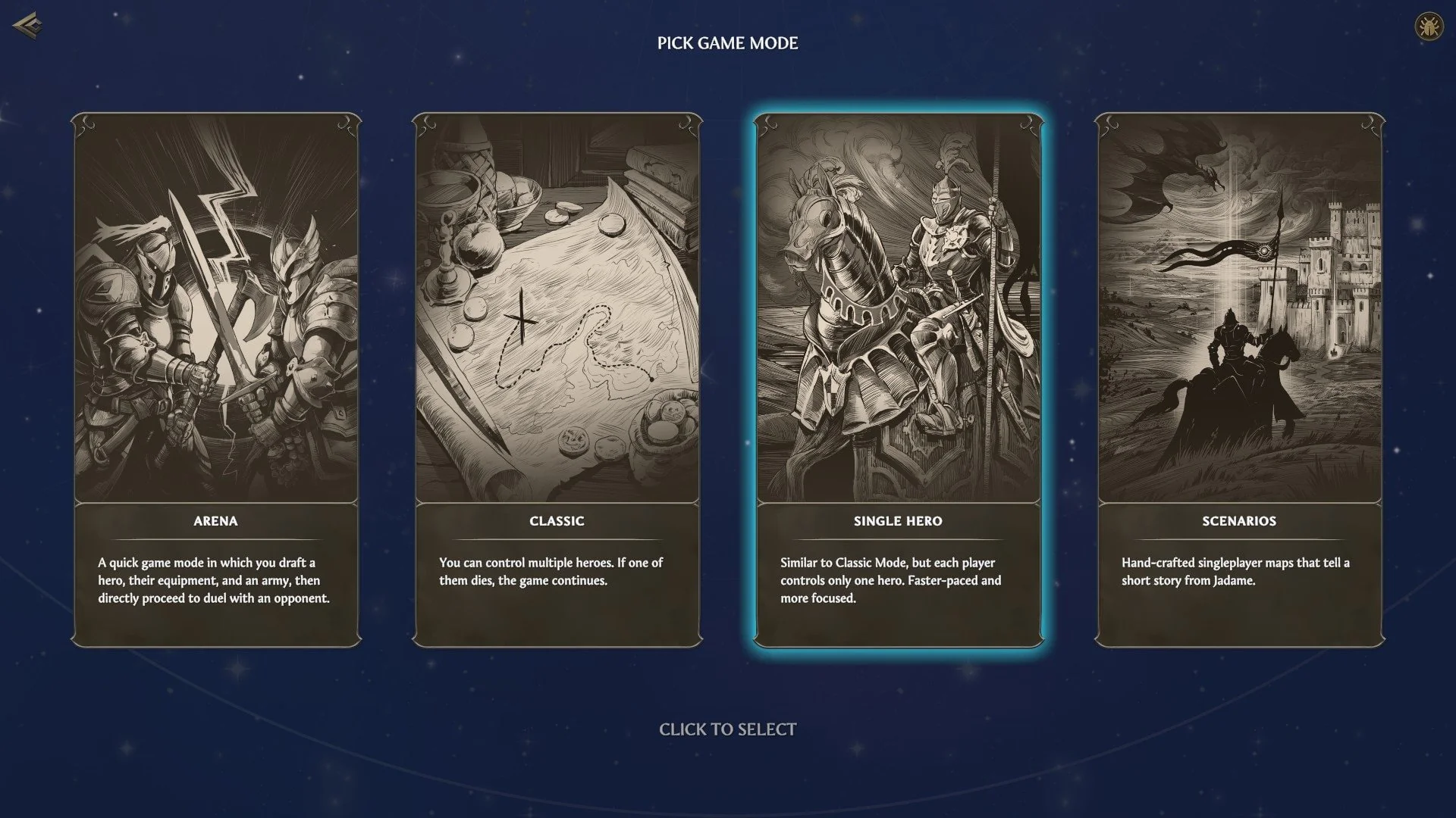 Heroes of Might and Magic Olden Era game mode selection screen
