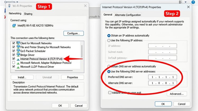 Mengubah DNS WiFi properties menjadi Cloudflare 1.1.1.1