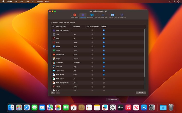 Screenshot Settings panel dari aplikasi