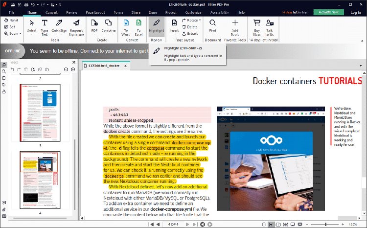 Nitro PDF Pro 14 Enterprise Portable user interface with PDF document and editing toolbar