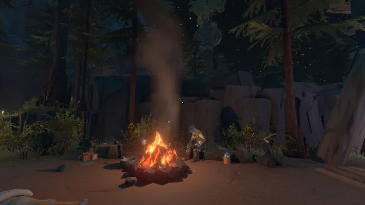 Outer Wilds campfire camp lobby scene