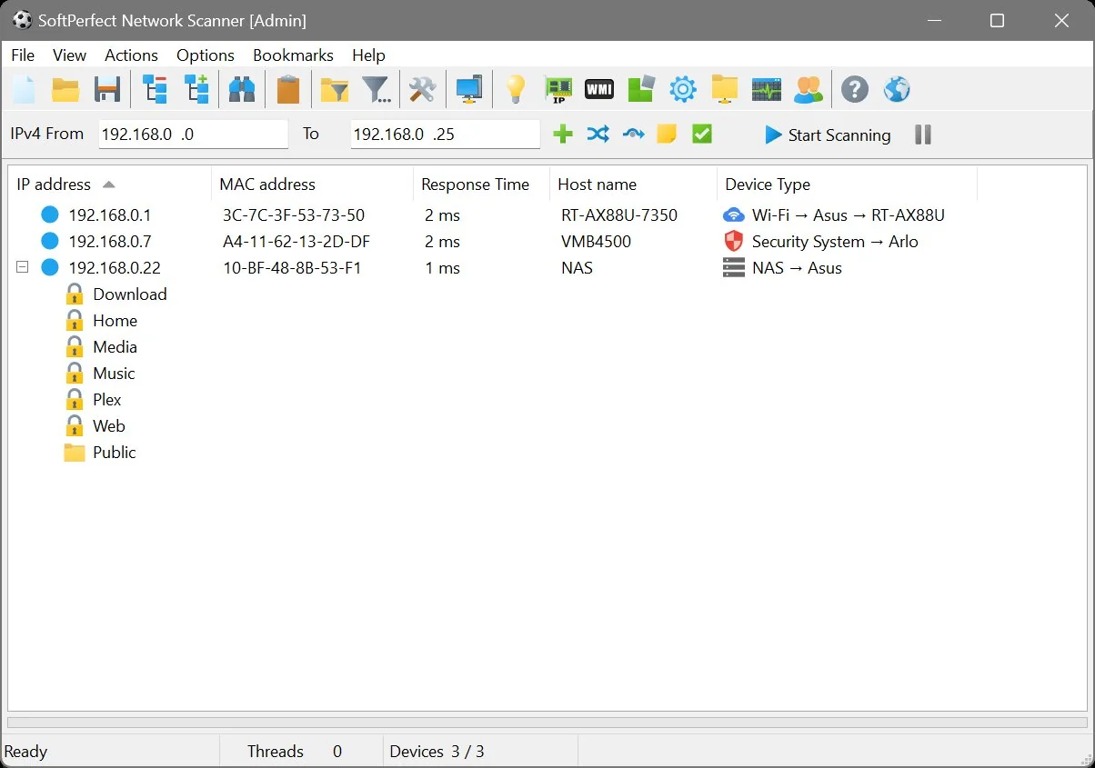 SoftPerfect Network Scanner User Interface Network Scan