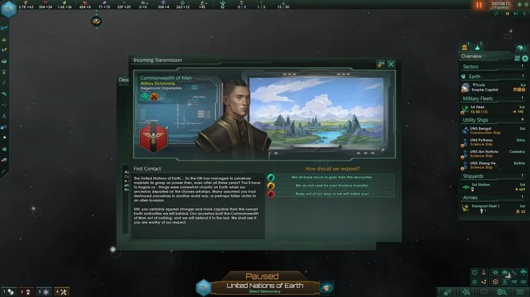 Stellaris gameplay incoming transmission