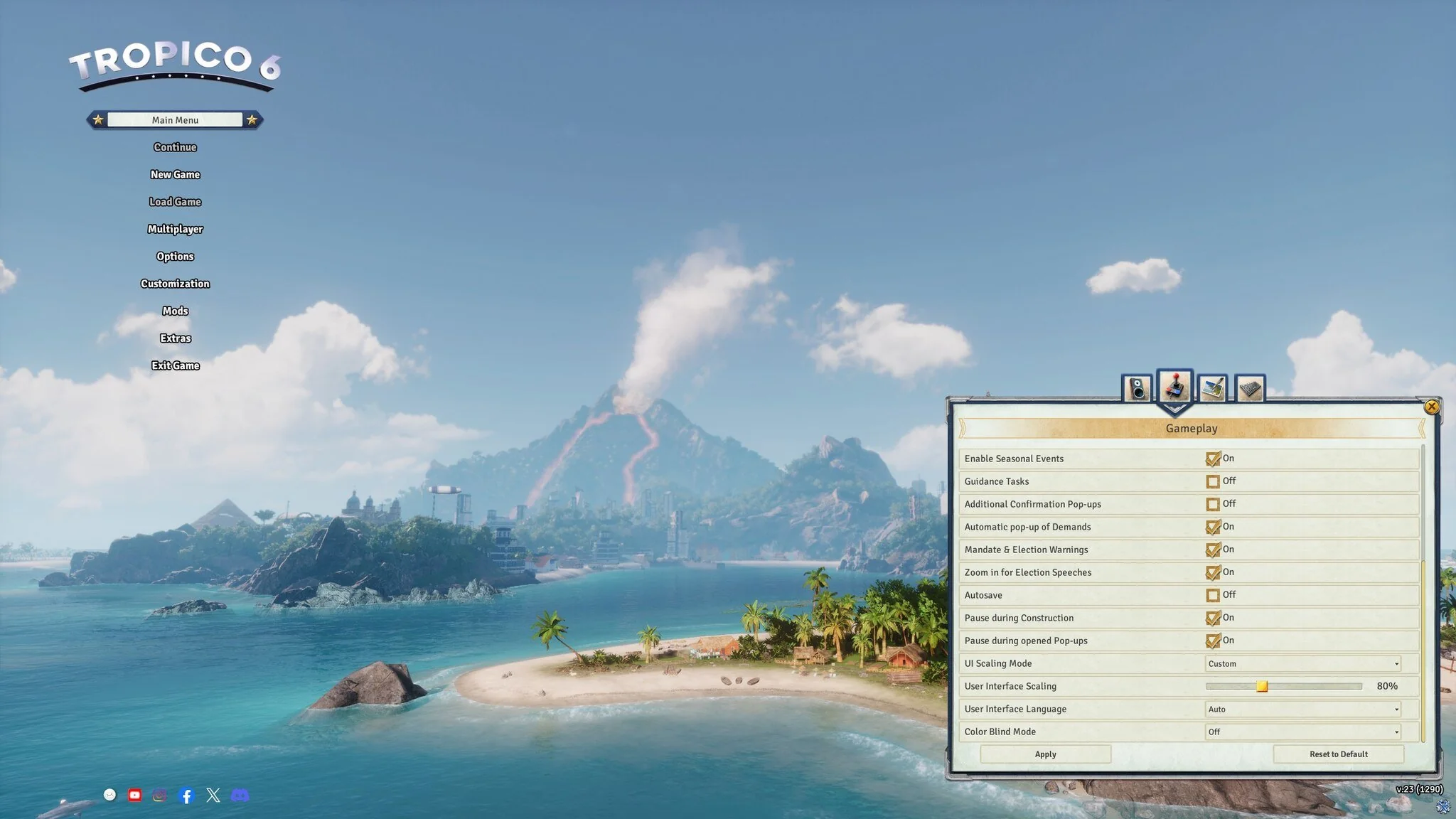 Tropico 6 main menu screen