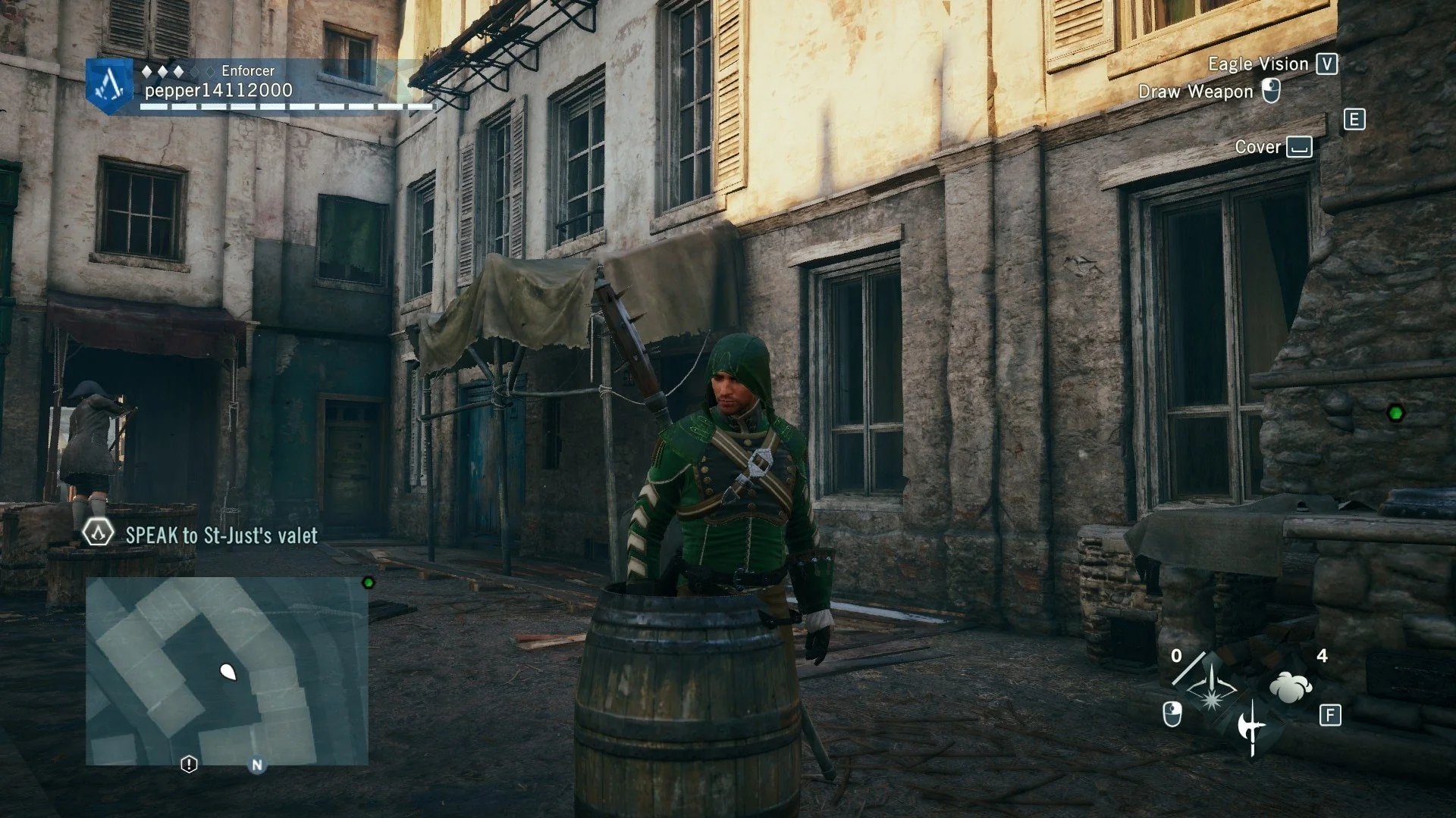 Through back alley to meet St Justs valet
