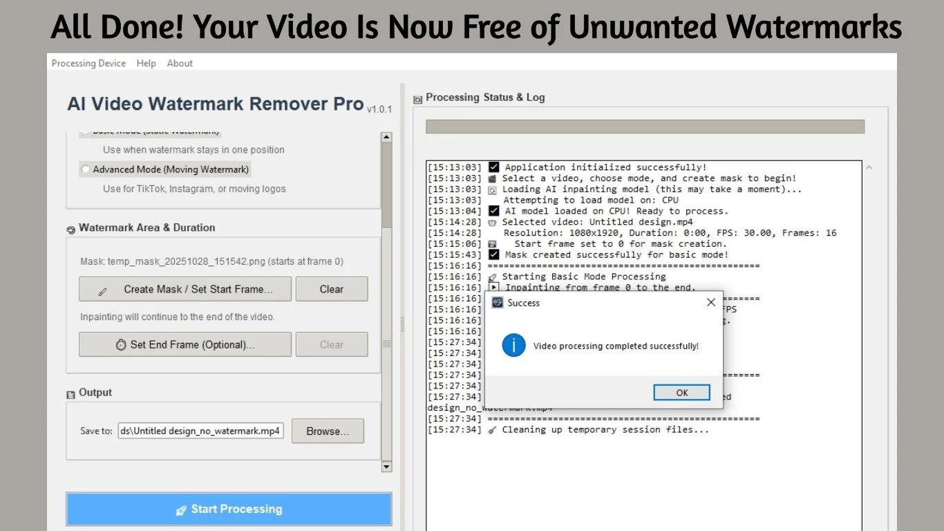AI Video Watermark Remover Pro menghapus watermark dari AI image generation di video