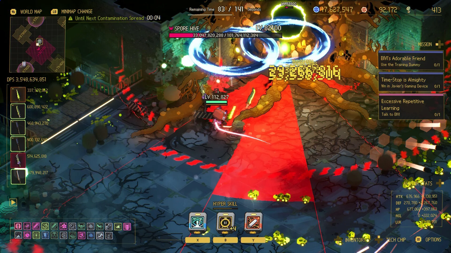 Combat lawan boss spore hive