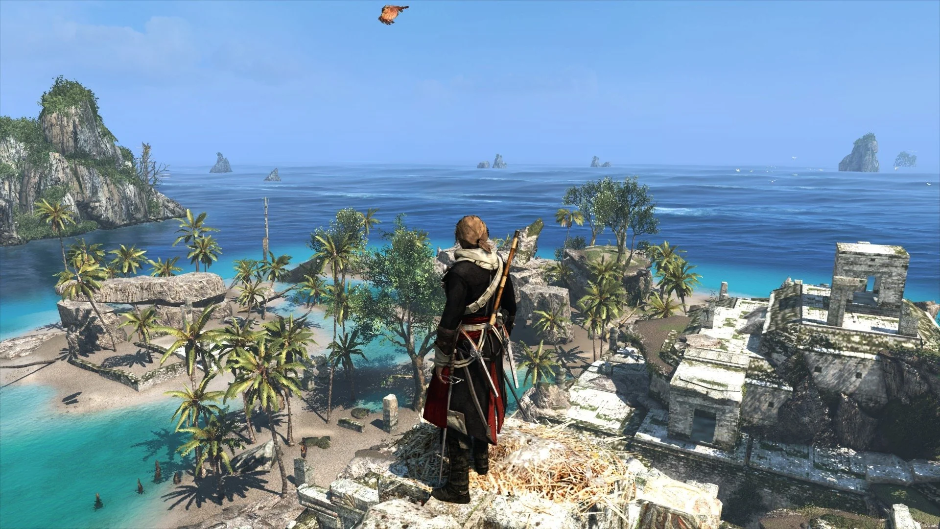 Assassins Creed IV Black Flag view city and ocean from viewpoint